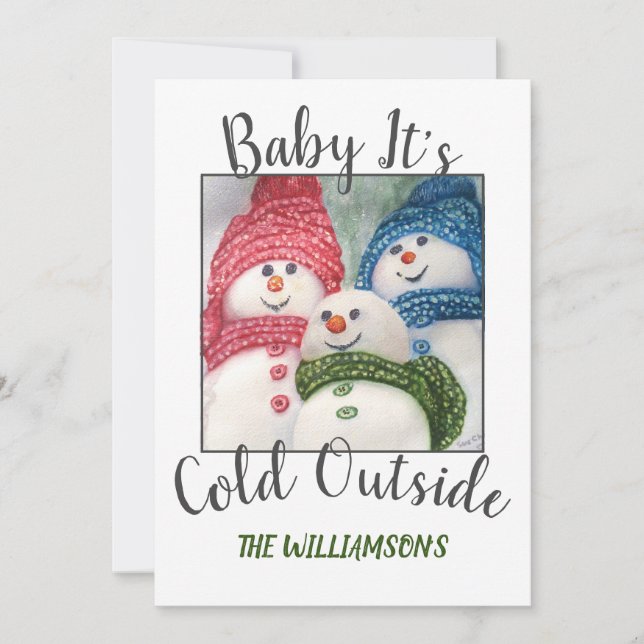 Cartão De Festividades Família de Neve de Natal com foto (Frente)