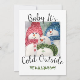 Cartão De Festividades Família de Neve de Natal com foto