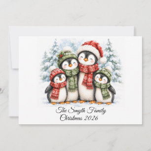 Cartão De Festividades Família de Pinguins Fofos de 4 Natal Personalizado