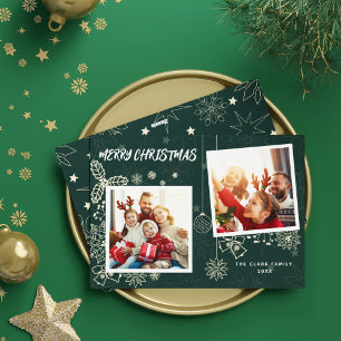Cartão De Festividades Família de Quadros de Foto Verde Verde 2 Escuro Si