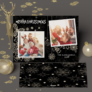 Cartão De Festividades Família de quadros de fotos preto 2 simples e eleg