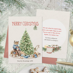 Cartão De Festividades Família de Raposa de Aquarela de Natal de Conto de