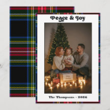 Família de Tartan Plaid Natal Foto Paz & Alegria