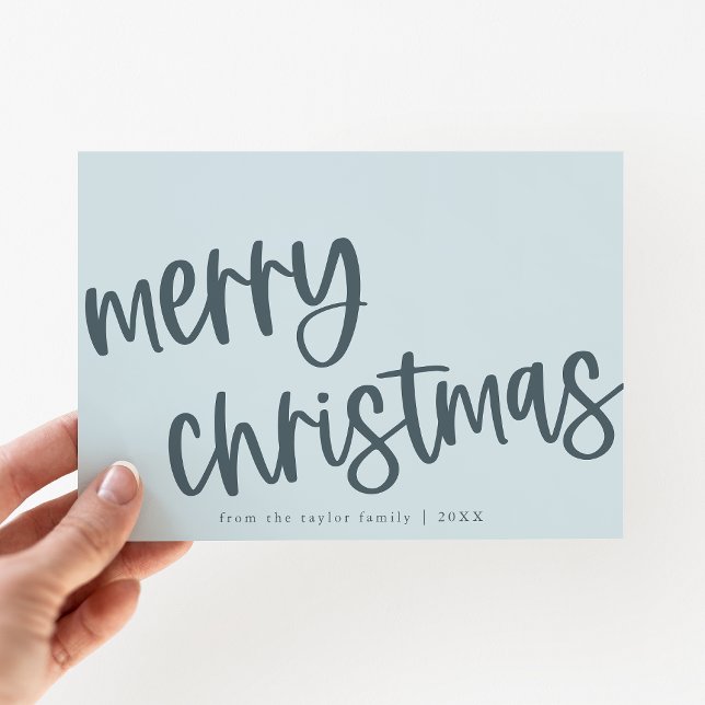 Cartão De Festividades Família de Trendentes Azul MARIAH - Feira Feliz Na (MARIAH Blue Cute Trendy Family Merry Christmas Holiday Card)