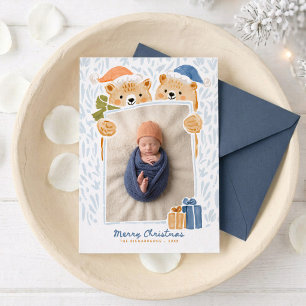 Cartão De Festividades Família de Ursos em Aquarela Foto de Natal do Novo