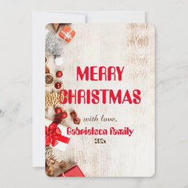 Cartão De Festividades família elegante de natal em madeira personalizar