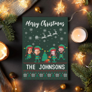 Cartão De Festividades Família Elf de Natal Personalizada e Engraçada