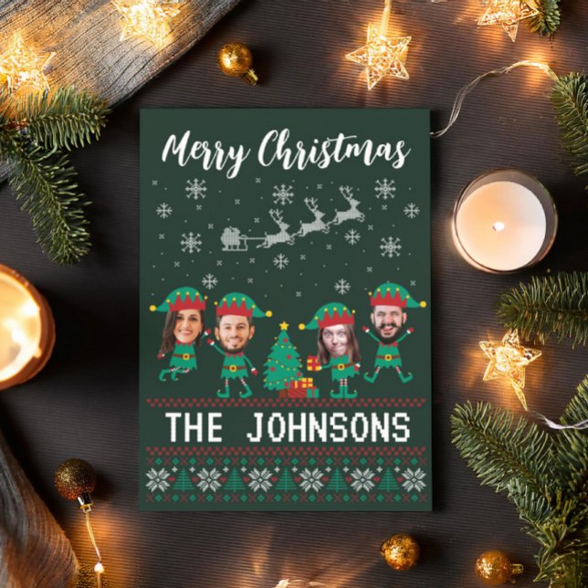 Cartão De Festividades Família Elf de Natal Personalizada e Engraçada (Criador carregado)