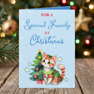 Cartão De Festividades Família especial gato fofo azul natal