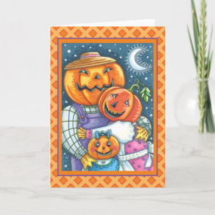 CARTÃO DE FESTIVIDADES FAMÍLIA FELIZ DO JACK O LANTERN, COLORIDA E FOFINH