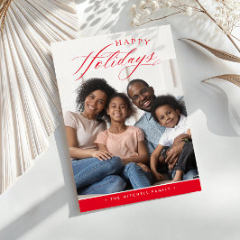 Cartão De Festividades FAMÍLIA FOTO Feliz Feriados Caligrafia fofa vermel