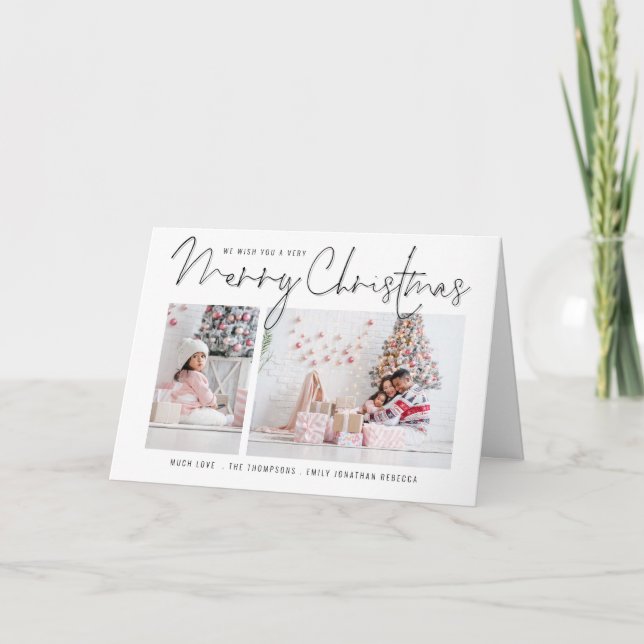 Cartão De Festividades Família Moderna 2 Fotos Script Feliz Natal (Frente)