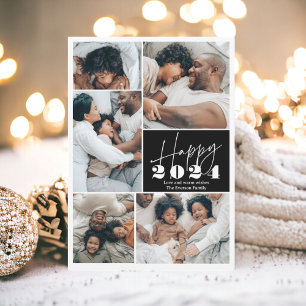 Cartão De Festividades Família moderna minimalista 6 fotos Feliz 2024