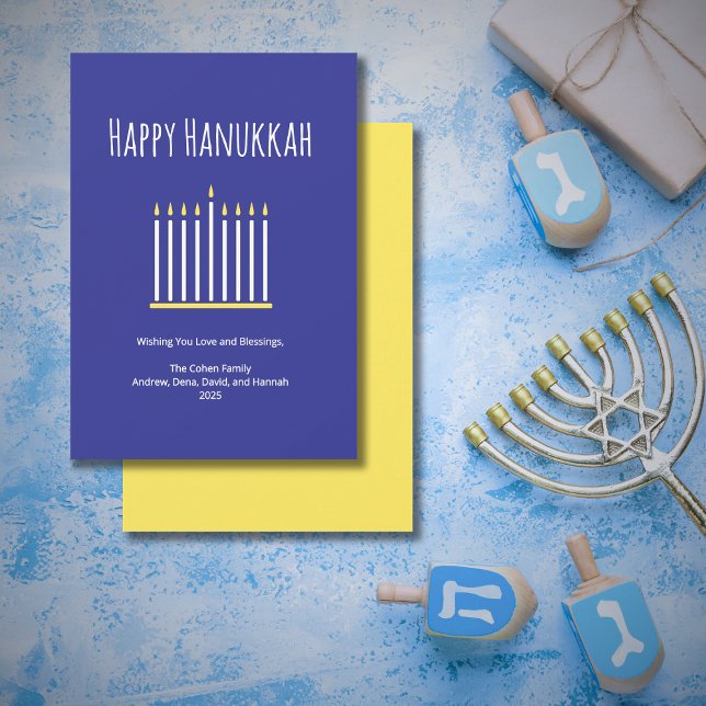 Cartão De Festividades Família Moderna Simples Menorah Candles Hanukkah (Criador carregado)