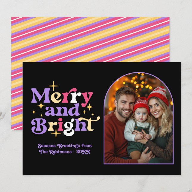 Cartão De Festividades Família Moody Luxe Moderno Retro Natal Foto (Frente/Verso)