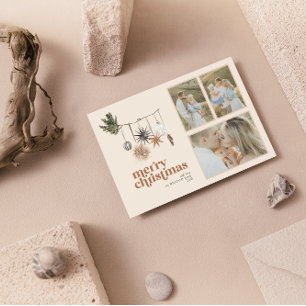 Cartão De Festividades Família Neutra Moderna Scandi Boho 3 FotoFeliz Ho