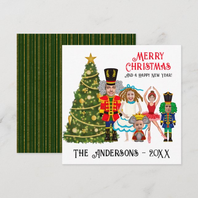 Cartão De Festividades Família Nutcracker dos Cinco | Mãe Pai Garota Dois (Frente/Verso)