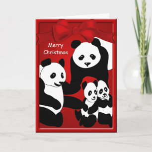 Cartão De Festividades Família Panda Bear Quatro Feliz Saudação de Natal
