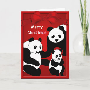 Cartão De Festividades Família Panda Bear Três Felizes Saudações De Natal