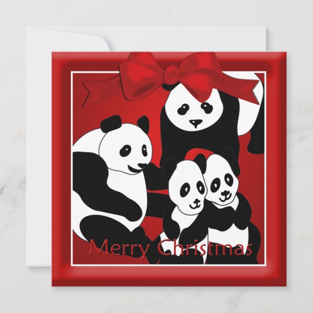 Cartão De Festividades Família Panda de Quatro Saudações de Natal (Frente)