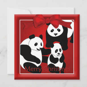 Cartão De Festividades Família Panda de Três Saudações de Natal
