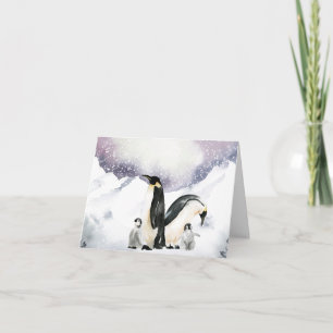 Cartão De Festividades Família Penguin Watercolor