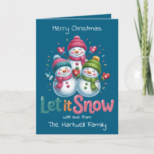 Cartão De Festividades Família Personalizada de Snowmen de Aquarela