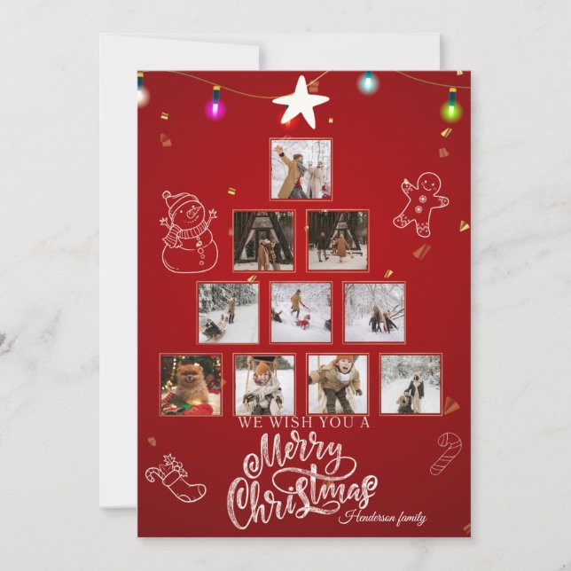 Cartão De Festividades Família Personalizada Saudação Feliz Foto de Natal (Frente)