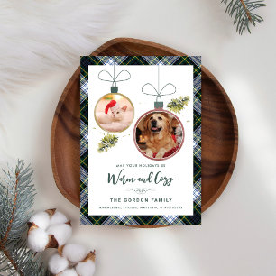 Cartão De Festividades Família Russa de Xadrezes Natal 2 Fotos Pet Tartan