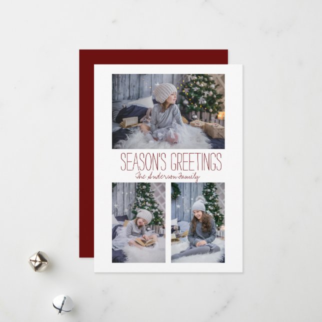 Cartão De Festividades Família Simples de Três Fotos (Frente/Verso In Situ)