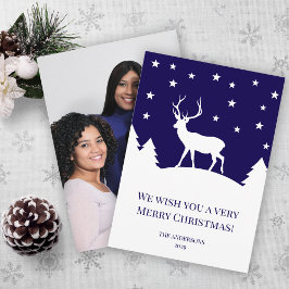 Cartão De Festividades Família Veado Azul Branco Inverno Natal Foto