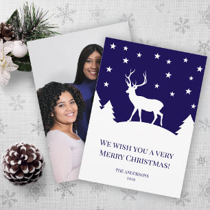 Cartão De Festividades Família Veado Azul Branco Inverno Natal Foto