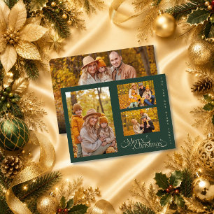 Cartão De Festividades Família Verde Mínima de Quatro Fotos Feliz Natal