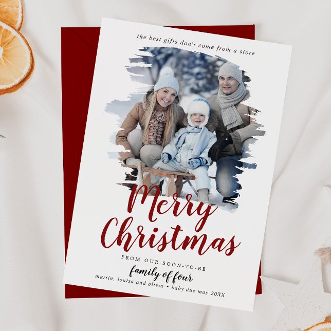 Cartão De Festividades Família Vermelha Bruta de Quatro Fotos de Gravidez (Criador carregado)