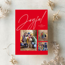 Família vermelha de três fotos alegres de Natal