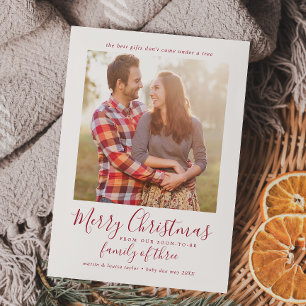 Cartão De Festividades Família Vermelha Minimalista de Três Fotos de Grav