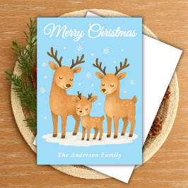 Cartão De Festividades Família Whimsical Reindeer na neve
