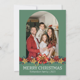 Cartão De Festividades Familiar de Natal com Flores Simples e Elegantes