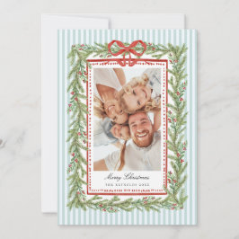Cartão De Festividades Familiar Foto de Família de Natal com Laço Costeir