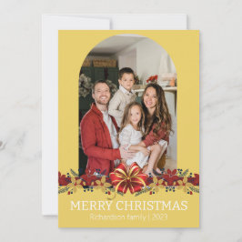 Cartão De Festividades Familiar Foto de Natal Simples e Elegante com Flor