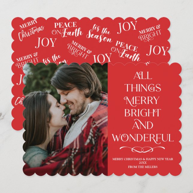 Cartão De Festividades Family Christmas red photo Card (Frente/Verso)
