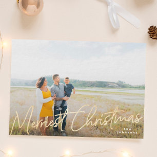 Cartão De Festividades Family Merriest Christmas Gold Yellow Foil Photo