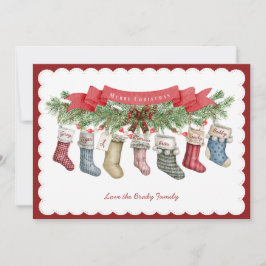 Cartão De Festividades Family of 7 | Christmas Stocking Flat Holiday Card
