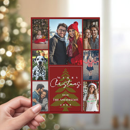 Cartão De Festividades Family Photo Collage Red and Green Merry Christmas