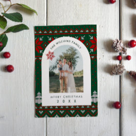 Cartão De Festividades Family Photo Festive Knit Pattern Holiday Cards