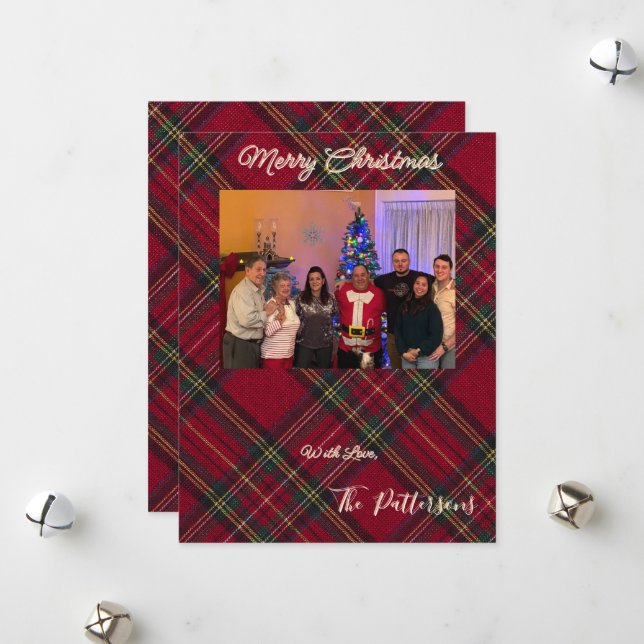 Cartão De Festividades Family Photo plaid Christmas Flat Holiday Card (Frente/Verso In Situ)