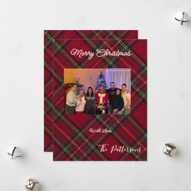 Cartão De Festividades Family Photo plaid Christmas Flat Holiday Card (Frente/Verso In Situ)