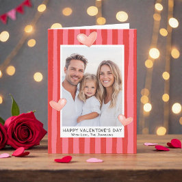 Cartão De Festividades Family Valentine's Day Photo with Hearts Stripes