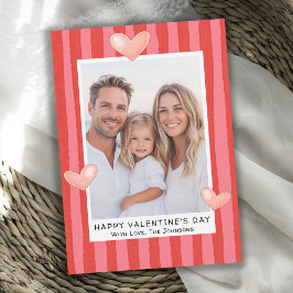 Cartão De Festividades Family Valentine's Day Photo with Hearts Stripes