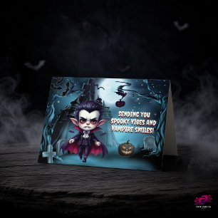 Cartão De Festividades Fang-Tástico Halloween Vampiro Fofo